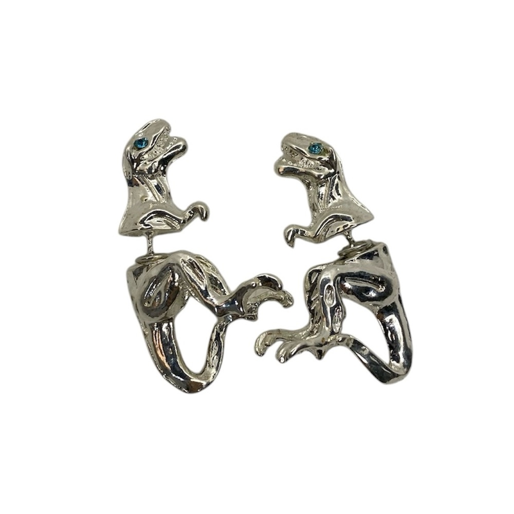 Silver Tone Novelty Dinosaur Earrings